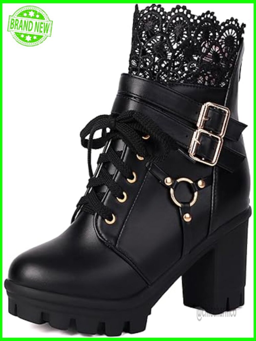 Gothic Combat Boots Lace Up Platform Chunky High Heel